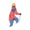 Man Character with Alpenstock Wearing Warm Clothing Ascending Mountain Vector Illustration