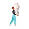 Man Character Carrying Huge Stack of Paper Working with Text Vector Illustration