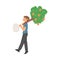 Man Character Carrying Money Tree Sapling for Planting Vector Illustration