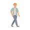 Man Character in Casual Jeans and Shirt Walking Moving Legs and Arms Vector Illustration