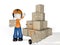 Man Character Courier Delivery with Box and Pallet Trucks