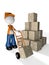 Man Character Courier Delivery with Pallet Trucks