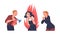 Man Character Extinguishing Burning Angry Shouting Woman Vector Illustration