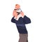 Man Character Holding Baby Sitting on His Shoulder Nursing Him Vector Illustration