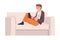 Man Character with Laptop Sitting on Sofa Suffering from Internet Addiction Vector Illustration