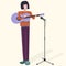 Man character musician with guitar and microphone. Nice vector illustration.