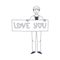 Man Character Partaking in Demonstration for Love with Placard and Word on It Vector Illustration