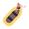 Man Character Rafting in Inflatable Boat Rowing with Paddle Engaged in Water Sport Vector Illustration
