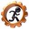 Man character running inside gear wheel businessman icon