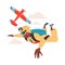 Man Character Skydiving Falling Down with Parachute Vector Illustration