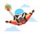 Man Character Skydiving Falling Down with Parachute Vector Illustration