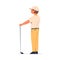 Man Character Standing with Golf Club Enjoying Recreation Activity Vector Illustration