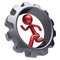 Man character stylized red cartoon guy run inside gearwheel