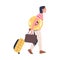 Man Character with Suitcase, Trunk and Rubber Ring Walking Going on Summer Vacation Having Journey Vector Illustration