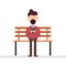 Man character using smarphone on the bench vector illustration