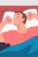 Man Character Waking Up Feeling Happy Stretching Out in Bed Ready to Get Up in the Morning Vector Illustration