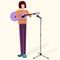 Man character young musician with guitar and microphone. Flat vector illustration.