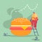 Man Characters with Fastfood Huge Burger. Concept People Eating Street Fast Food Cafe Meal. Cartoon Flat