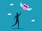 man chasing a piggy bank that flies away from him. Saving money and losing benefits. business and investment concept