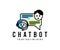 Man chatting with chat bot, chat bot, chatting with chatbot, logo design. Support service bot, help service, artificial intelligen