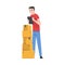 Man Checking Cardboard Boxes Preparing Goods For Dispatch, Guy Working with Parcels in Warehouse Cartoon Vector