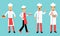 Man Chef Wearing White Hat and Buttoned Cook Jacket Vector Illustration Set
