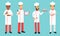 Man Chef Wearing White Hat and Buttoned Cook Jacket Vector Illustration Set