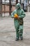 Man in chemical protection suit