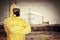 Man in chemical protective suit