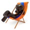 Man chilling beach deck chair summer smiling character relax