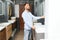 Man choosing bathroom sink and utensils for his home