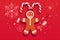 man christmas gingerbread red cookie ginger decoration background cute food sweet holiday. Generative AI.