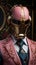 Man in classical suit and colorful helmet, robotic concept. AI Generative