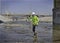 Man Cleaning Los Angeles River, California