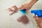 Man Cleaning Stain On Carpet With Sponge