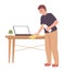 Man cleaning wooden table surface with cloth semi flat color vector character