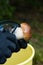 Man cleaning a young porcini