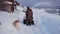 Man Cleans The Snow Machine Road From Snow In The Winter