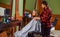 Man client sit chair. Hairdresser salon. Barbershop client. Trimming beard. Barbershop services. As gentleman and decent