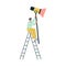Man Climb Ladder Hold Spotlight Lamp Equipment Vector Illustration