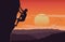 Man climb up cliff on sunset time carefully around with mountain,extreme activity of the world,silhouette design