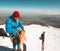 Man climber holding rope climbing equipment