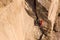 Man Climber Rock Climbing. Crack Trad Climbing. Cliffs in Tamgaly Tas, Kazakhstan. Aerial View