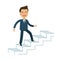 Man is climbing career ladder. Business concept. Cartoon vector illustration