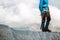 Man climbing on glacier to mountain summit Travel