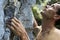 Man climbing on limestone