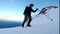 Man Climbing Up Snowy Mountain Ice Axe and Crampons