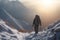 Man climbing winter mountains. Generate ai