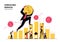 Man climbs chart, and carries Dollar Coin. Financial advisor illustration, investment management, money growth and