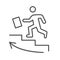 Man climbs up the stairs thin line icon, business strategy concept, Businessman with suitcase climbing stairs sign on